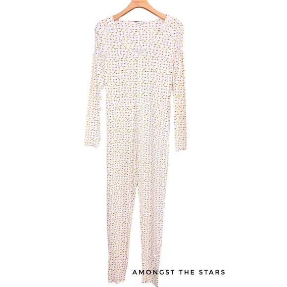 Free People Intimately Disty Floral Ivory Home Alone Long Johns - Picture 6 of 9